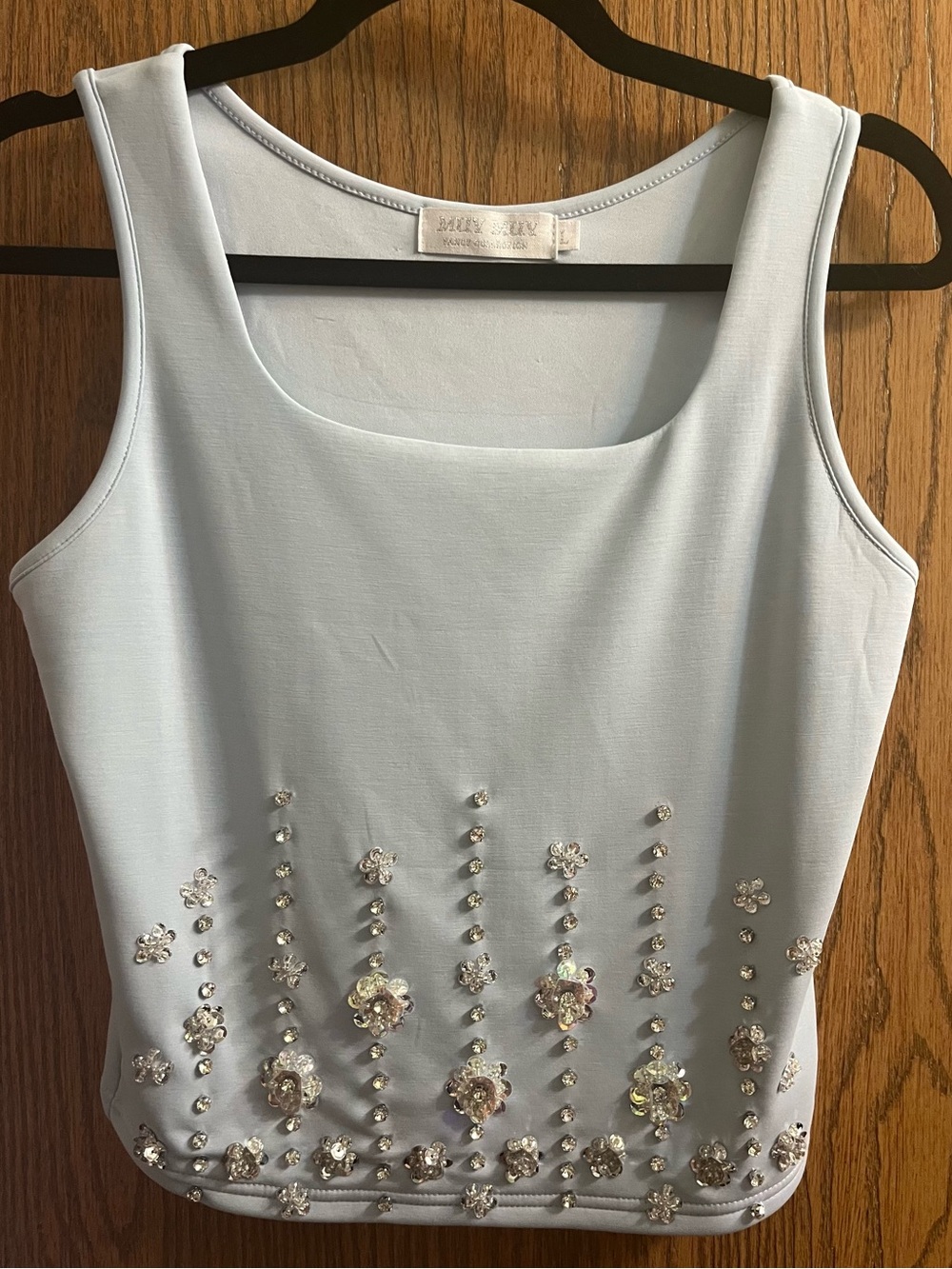 Muy Muy Light Blue Embellished Tank Top
